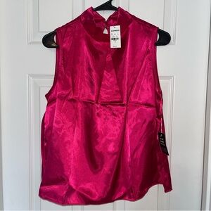 Express Sleeveless Satin Button Back Cowl Neck Top Pink Fuchsia Size M NWT